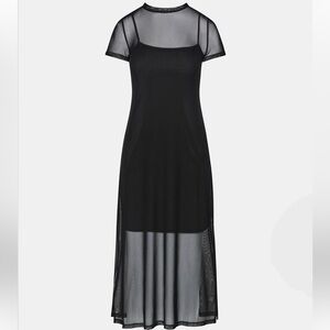 Steve Madden Mesh Midi Dress black short-sleeved featuring a sheer mesh overlay